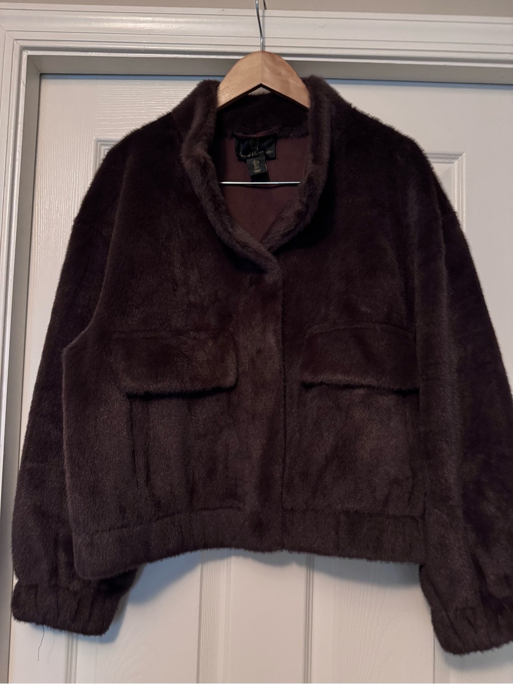 House of Harlow 1960 Plush Teddy Jacket in Deep Brown